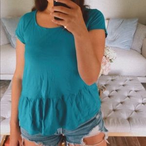 Peplum style tee in bright teal - Ann Taylor
